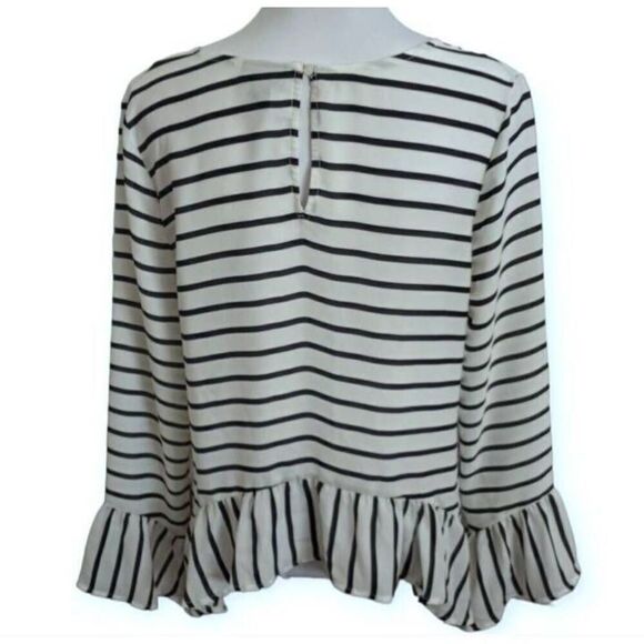A.N.A A NEW APPROACH BLACK & WHITE STRIPE RUFFLE BLOUSE SZ.M NWT. - Picture 4 of 6